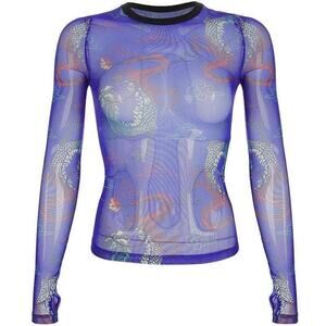 Dragon Avatar Clouds Sheer Cobalt Long Sleeve Anime Fantasy -S Gothic Streetwear